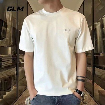 【台灣出貨】 GLM男士夏季純棉純色圓領印花短袖半袖t卹百搭時青春時尚潮流尚感
