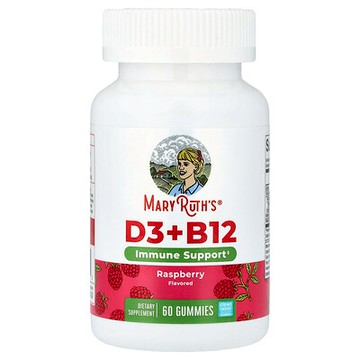 MaryRuth's, 維生素 D3 + B12 軟糖，果膠基，樹莓味，60 粒軟糖