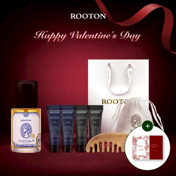 快速出貨【ROOTON】情人節快樂！雙效修護髮油100ml+海藻洗髮精10ml x2+護髮素10ml x2+養髮梳+棉麻束口袋+情人節小卡+燙金禮袋