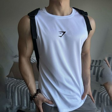 鯊魚健身衣男運動背心透氣修身訓練T恤無袖速幹坎肩網眼夏季短袖