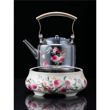 陶總堂電陶爐家用煮茶器國風壽桃玻璃壺日式燒水爐靜音泡茶養生壺