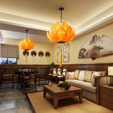 免運 開立發票 檯燈 壁燈 落地燈 吸頂燈 床頭燈 古典荷花中國風中式餐廳古風現代仿古過道3d客廳傳統 復古 陽臺