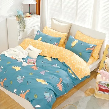 LAMINA 樂米娜 100%純棉四件式 兩用被套床包組  床包 + 被套 + 枕套  雙人加大  多彩恐龍