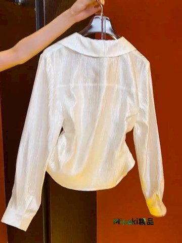 CHAO級無D推薦！冷淡系輕奢高級感獨特別致白色緞面襯衫春秋季-Misaki精品