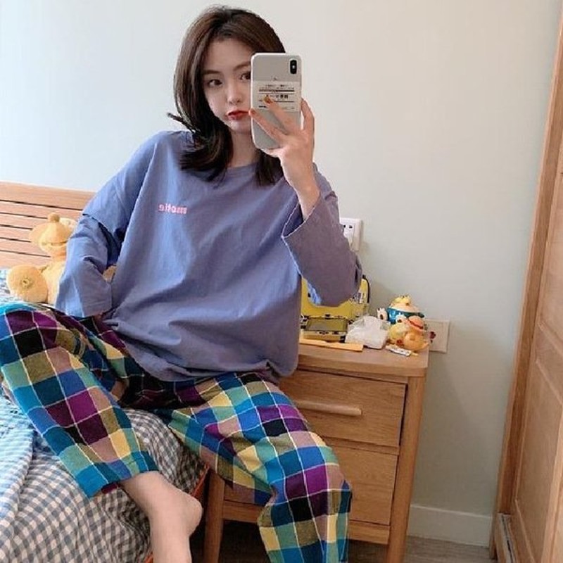 パジャマ レディース ルームウェア 春秋夏 セットアップ ゆったり 綿 長袖 女性 上下セット チェック柄 可愛い ロングパンツ 韓国風 寝巻き 部屋着 通販 Lineポイント最大0 5 Get Lineショッピング
