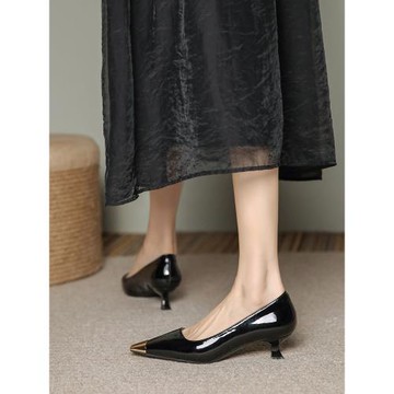 方頭細跟小跟3公分高跟鞋女氣質高級感春秋款軟皮舒適不累腳單鞋