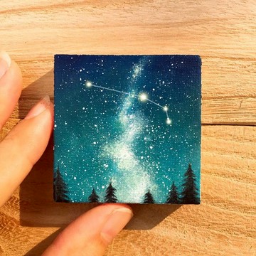 【白羊】十二星座星空袖珍油畫。生日銀河星辰書桌裝飾迷你收藏。