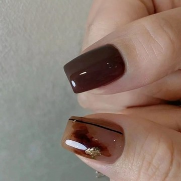 💗台灣出貨💗秋冬氛圍美拉德金箔暈染短款手工穿戴甲顯白高階定製款可拆卸