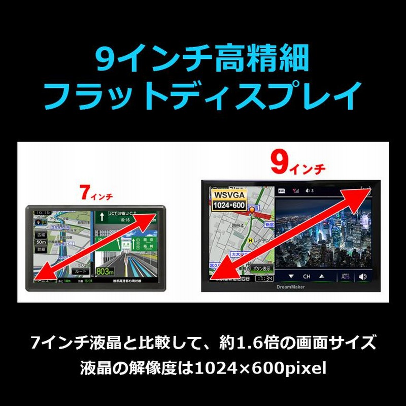 カーナビ ポータブルナビ フルセグ 9インチ 2019年ゼンリン地図 