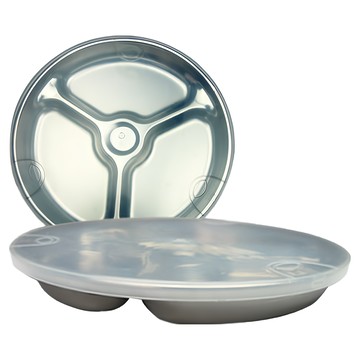 Alim 不鏽鋼3格餐盤附蓋組 20x2.5公分 韓國製造  餐盤 + 蓋子  銀色  2組