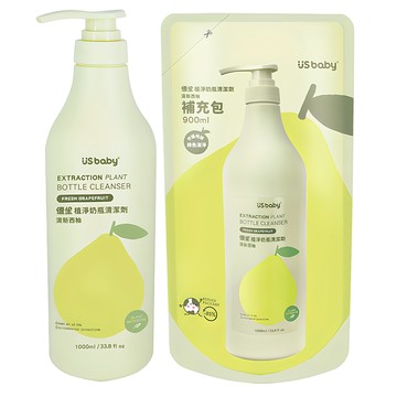 US baby 優生 植淨奶瓶清潔劑套裝  清新西柚  溫和呵護雙手  輕鬆沖洗無殘留  環保配方  1組