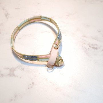 貓 項圈 淺褐與小粉紅 條紋 附鈴鐺 可加購吊牌