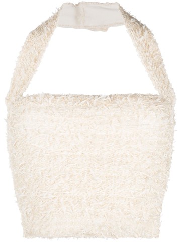 Balmain - square-neck tweed crop top - women - Cotton/Polyamide/Polyester/Viscose - 38 - Neutrals