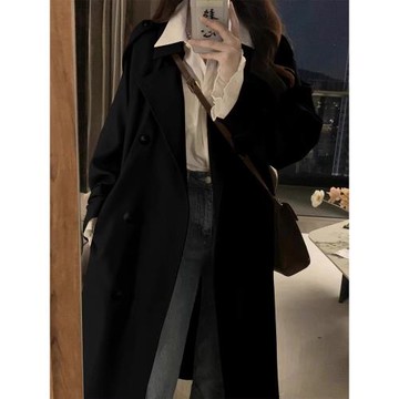 黑色風衣外套女小個子中長款2025新款春秋韓系今年流行英倫風大衣