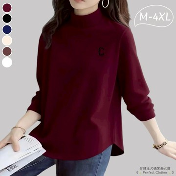 M-4XL 大尺碼德絨上衣 大尺碼女裝上衣 半高領保暖衣 秋冬時尚長袖T恤高領保暖打底外穿T恤寬鬆休閒打底衣