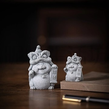 【現貨】青石小擺件/微景觀/醒獅招財貓/招財醒狮猫/辨公桌裝飾/酒櫃裝飾/玄關裝飾/桌面擺件/招財貓/招財貓擺件