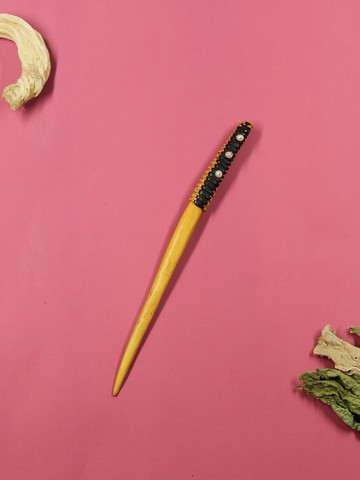 手工原創新中式復古風漢服螺紋拼色嵌珍珠紫光檀木頭木質發簪子