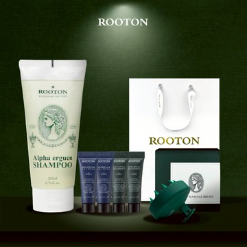 快速出貨【ROOTON】柔順秀髮！甦活植萃洗髮精200ml+海藻洗髮精10ml x2+護髮素10ml x2+頭皮按摩梳+燙金禮袋