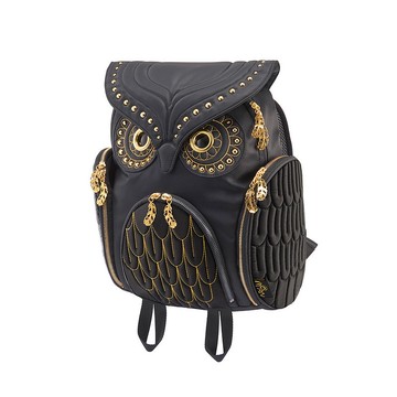 Morn Creations 貓頭鷹後背包-黑、鉚釘(M)