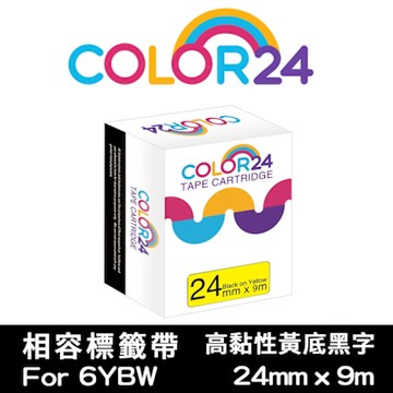 【COLOR24】for EPSON LC-6YBW / LK-6YBW 高黏性系列黃底黑字相容標籤帶(寬度24mm)