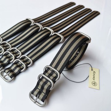18mm20mm22mm24mmNATO Zulu 316L鋼扣北約厚尼龍表帶 黑間雙灰色