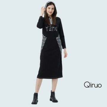 Qiruo 奇若秋冬專櫃黑色長袖洋裝7207F 休閒設計