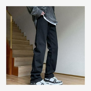 【現貨】黑色 修身 顯高 顯瘦 cleanfit牛仔褲男 美式 高街vibe 潮牌直筒褲子 老林
