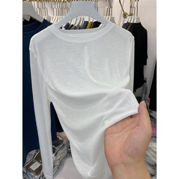 薄款長袖T恤女面膜打底衫內搭2025秋季罩衫純色正肩防曬體恤上衣