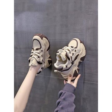 老爹鞋女2025春季新款真皮松糕厚底休閑運動鞋內增高女鞋子小白鞋