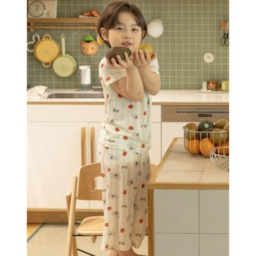 韓國 OZKIZ - 透氣嫘縈短袖家居服-蘋果無尾熊-米