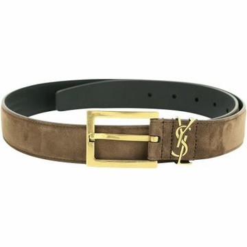 YSL Saint Laurent CASSANDRE 30mm 金釦字母標誌麂皮腰帶(咖啡色)