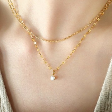 《316小舖》新貨特價【VC077】(優質鈦鋼項鍊-韓式感雙層項鍊疊搭鋯石項鍊鈦鋼飾品鎖骨頸鍊女項鍊生日禮物項鍊節慶禮)