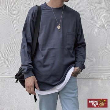 【AMERO】男裝 女裝 素面長袖Ｔ恤 口袋 寬鬆 情侶裝