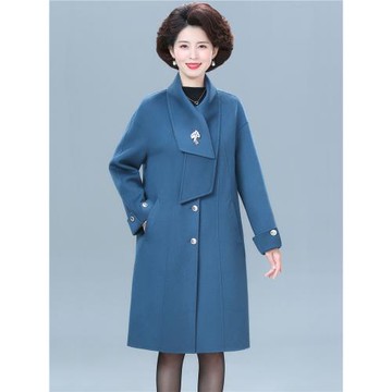 洋氣媽媽裝雙面呢大衣羊毛秋冬新款高貴大碼中老年冬裝毛呢外套女