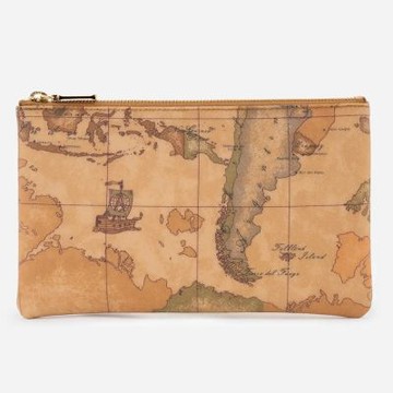 Alviero Martini 義大利地圖包 拉鍊手拿化妝收納包24.5cm-地圖黃