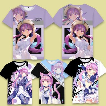 萌娘虛擬主播Vtuber湊阿庫婭阿夸二次元周邊衣服男生短袖大童T恤
