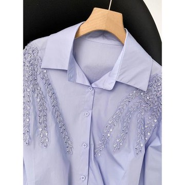 自留款推薦~洋氣百搭顯瘦重工釘珠襯衫女2026春季新款寬松上衣潮