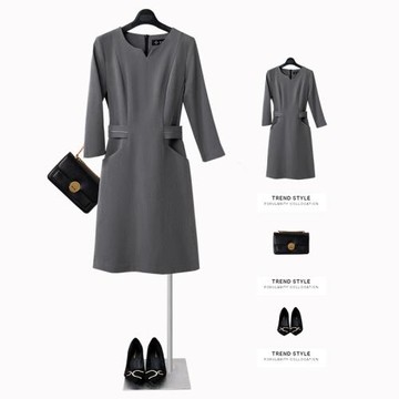 高級灰職業連衣裙女裝職場七分袖春夏2025新款氣質時尚工作服裙子