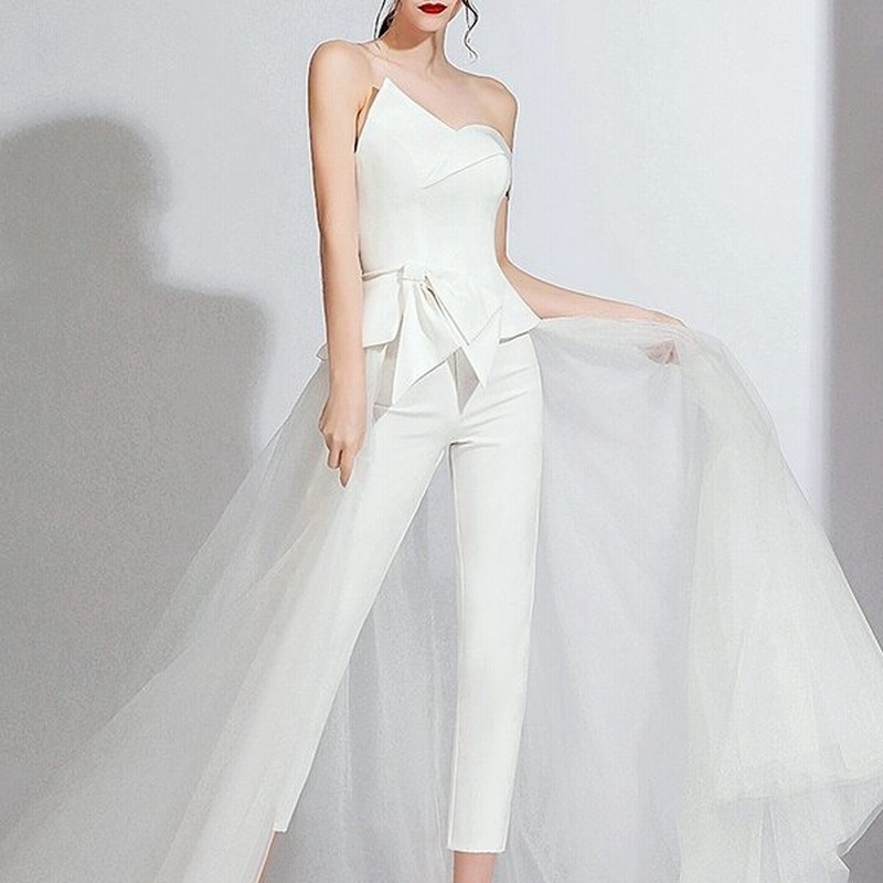 ウェディングドレス レディース パンツドレス 二次会 花嫁ドレス 結婚式 イブニングドレス パーティードレス オフショルダー ワンショルダー スタイリッシュ 通販 Lineポイント最大0 5 Get Lineショッピング