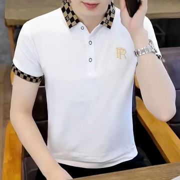 撞色翻領POLO衫男|大尺碼100公斤男裝上衣|夏季男士短袖POLO衫|韓版短袖衫|修身繡花打底衫|帥氣男青年半袖上衣