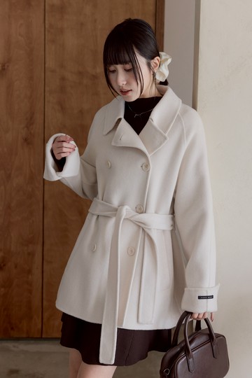 柔霧雙排釦羊毛短大衣