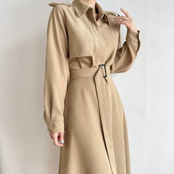 ANNAS 正韓 蜜桃絨 風衣洋裝 腰帶 長版 風衣 外套 大衣 夾克 西裝外套 長洋裝 長裙 挺版 帥氣 明星 韓國