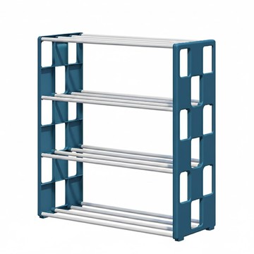 拍平方 四層方格鞋架 鋼架款 環保PP材質 客廳/玄關適用  深藍色  1個