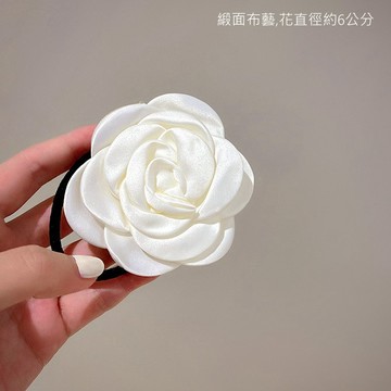 清新時尚緞面白色山茶花髮圈馬尾髮束大腸髮繩凡妮莎飾品