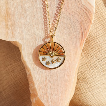 【ANJI】18K金 光芒圓牌項鍊｜不鏽鋼 頂級鍍18K金 女 歐美簡約 小眾 時尚 個性 頸鏈鎖骨鏈 鑲鋯石