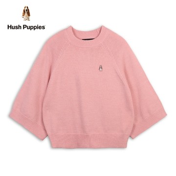 Hush Puppies 線衫 女裝素色刺繡小狗七分袖短版線衫