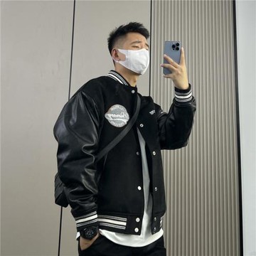 MYT秋冬加厚外套男毛呢拼接美式復古棒球服潮牌休閑寬松刺繡夾克