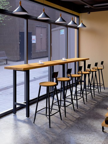 含運 高腳吧台長桌 便利店奶茶店靠墻鐵藝吧臺桌椅組合酒吧商用高腳桌長條窄桌子1202