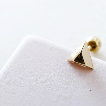 轉珠 14K 黃K金 立體三角形耳環 鎖珠耳環 可戴洗澡