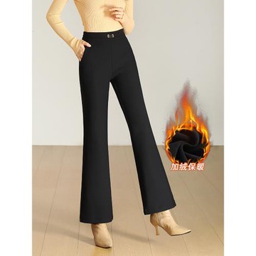 加絨喇叭褲女秋冬高腰顯瘦大碼休閑西裝褲加厚保暖修身黑色微喇褲